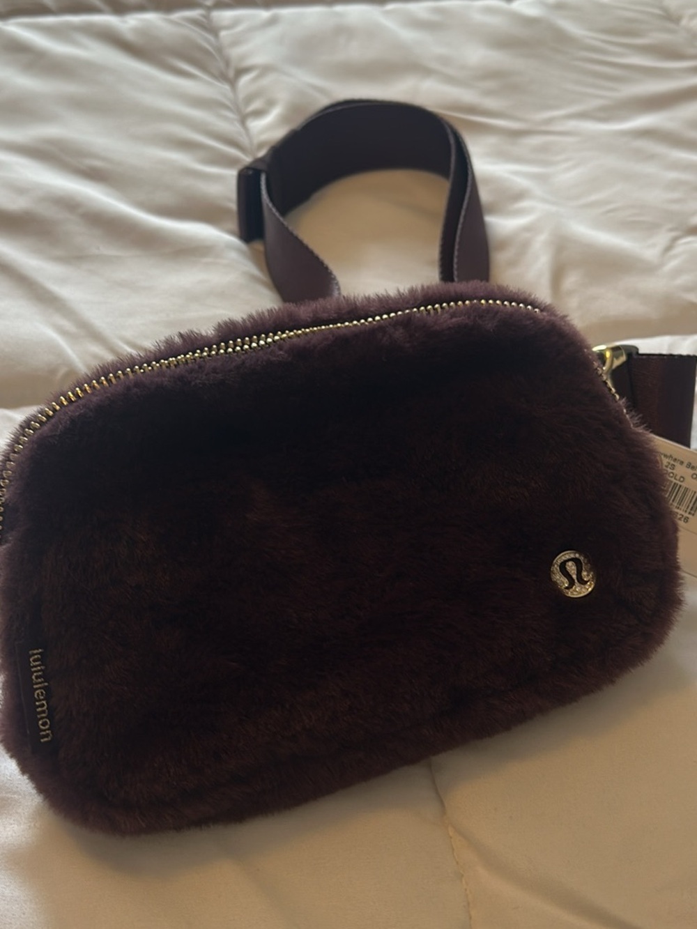 lululemon athletica Plush Faux Fur Crossbody Belt Bag in burgundy wine color 1L
